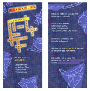 Einladung für Gartenparty, Vorder- und Rückseite Einladung für Gartenparty, Vorder- und Rückseite