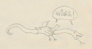 Idee für einen Cartoon: Kleiner Vogel kriegt den Hals nicht voll